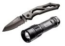 NEO TOOLS FOLDING KNIFE with a 7cm long 440 stainless steel blade and a titanium, set with torch (63-032)